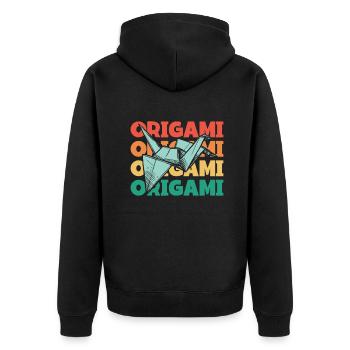 Retro Text Papier Kranich Falten Eule Meister Origami - Unisex Premium Bio Zip Hoodie - Schwarz - Hinten - Nico (187cm)