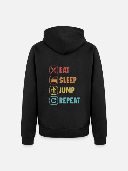 Essen, Schlafen, Springen, Springen, Spring - Unisex Premium Bio Zip Hoodie - Schwarz