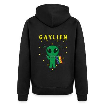 Homosexuell Alien Regenbogen Flagge Gay Pride LGBT Pride Monat - Unisex Premium Bio Zip Hoodie - Schwarz - Hinten - Nico (187cm)