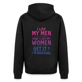 Männer Frauen Bisexuell Gay Pride LGBT Pride Monat - Unisex Premium Bio Zip Hoodie - Schwarz - Hinten - Nico (187cm)