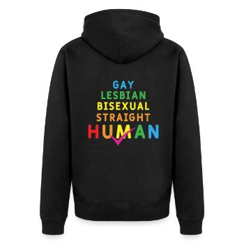 Menschlich Jeder Regenbogen Gay Pride LGBT Pride Monat - Unisex Premium Bio Zip Hoodie - Schwarz - Hinten - Nico (187cm)