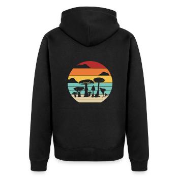 Retro Identification Picking Foraging Mushroom - Unisex Premium Organic Zip Hoodie - black - Back - Nico (187cm)