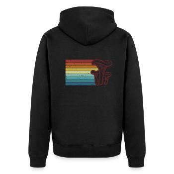 Retro Picking Foraging Identification Mushroom - Unisex Premium Organic Zip Hoodie - black - Back - Nico (187cm)