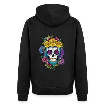 Mexiko Blumenblume Muertos Tag der Toten Halloween - Unisex Premium Bio Zip Hoodie - Schwarz - Hinten - Nico (187cm)