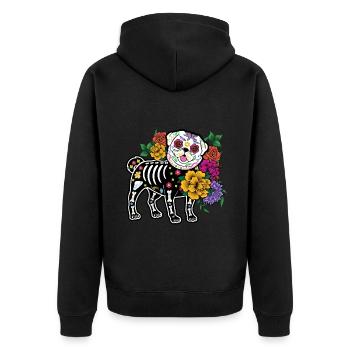 Blumenmops-Liebhaber Muertos Tag der Toten Halloween - Unisex Premium Bio Zip Hoodie - Schwarz - Hinten - Nico (187cm)