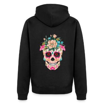 Squelette floral mexicain Muertos Jour des morts - Veste à capuche bio Premium Unisexe - noir - Dos - Nico (187cm)