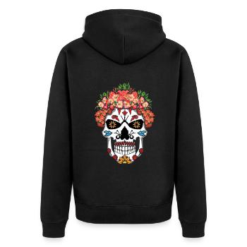 Tête de fleur en os Dia De Los Muertos Jour des morts - Veste à capuche bio Premium Unisexe - noir - Dos - Nico (187cm)