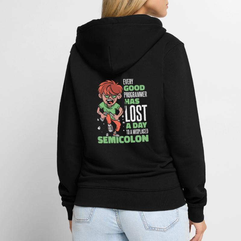 Has Lost A Day To A Misplaced Semicolon Coder Unisex Premium Bio Zip Hoodie