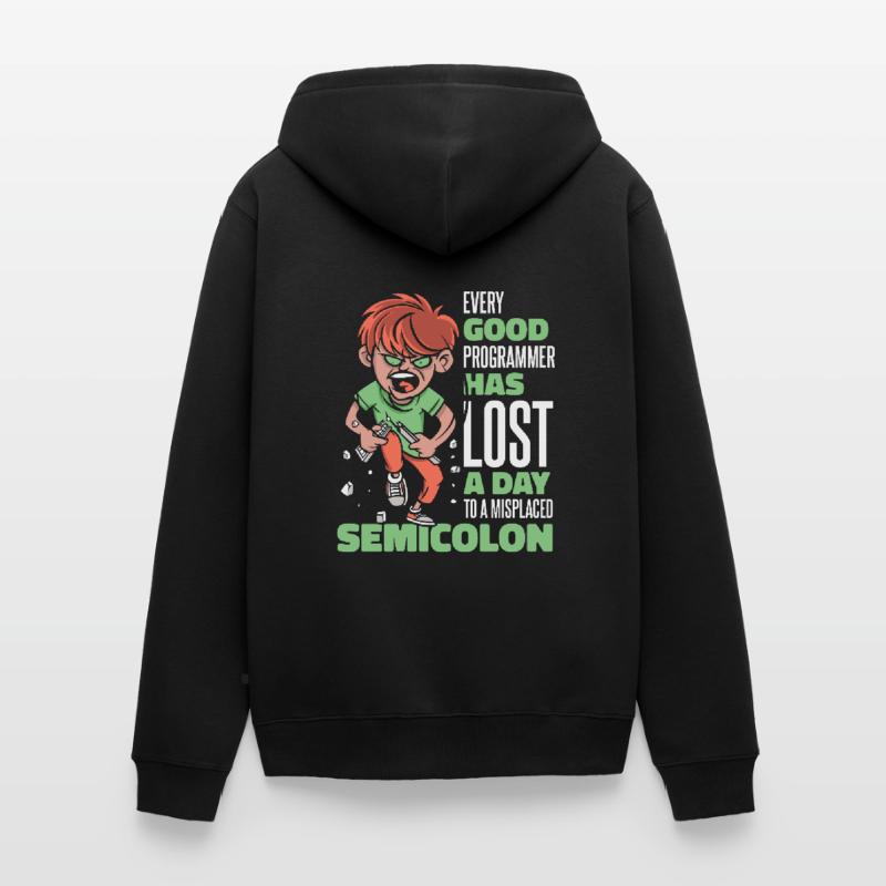 Has Lost A Day To A Misplaced Semicolon Coder Unisex Premium Bio Zip Hoodie