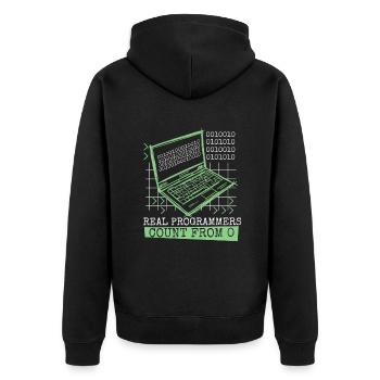 Real Programmers Count From 0 Developer Coder - Unisex Premium Organic Zip Hoodie - black - Back - Nico (187cm)