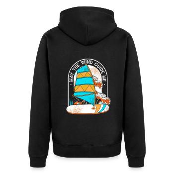 May The Wind Guide me Surfer Wassersport - Unisex Premium Bio Zip Hoodie - Schwarz - Hinten - Nico (187cm)