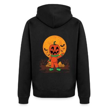 Kürbis Person Gruseliger Halloween-Kürbis - Unisex Premium Bio Zip Hoodie - Schwarz - Hinten - Nico (187cm)