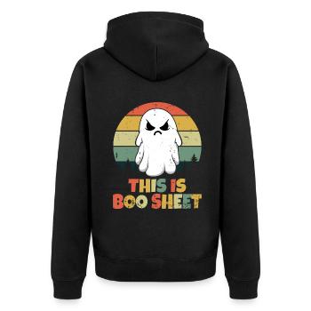 Boo Retro Kostüm Ghost Halloween - Unisex Premium Bio Zip Hoodie - Schwarz - Hinten - Nico (187cm)