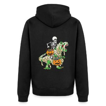 Skeleton Dinosaur Pumpkin Lazy Creepy Halloween - Unisex Premium Organic Zip Hoodie - black - Back - Nico (187cm)