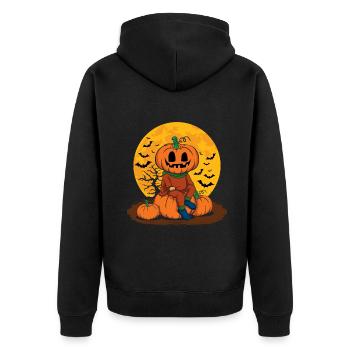 Cool Pumpkin Person Creepy Halloween Pumpkin - Unisex Premium Organic Zip Hoodie - black - Back - Nico (187cm)