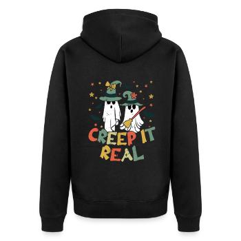 Retro Vintage Ghost Witch Lazy Creepy Halloween - Unisex Premium Organic Zip Hoodie - black - Back - Nico (187cm)