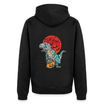 Dinosaur Mummy Pumpkin Lazy Creepy Halloween - Unisex Premium Organic Zip Hoodie - black - Back - Nico (187cm)