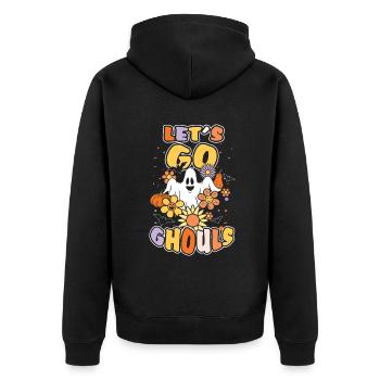 Retro Vintage Geister Hippie Gruseliges Halloween - Unisex Premium Bio Zip Hoodie - Schwarz - Hinten - Nico (187cm)