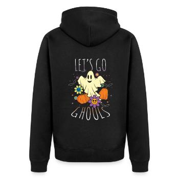 Retro Vintage Go Ghost Hippie Creepy Halloween - Unisex Premium Organic Zip Hoodie - black - Back - Nico (187cm)