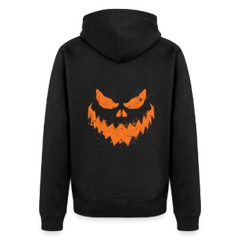 Cooles Kürbiskopfgesicht fauler Halloween-Kürbis - Unisex Premium Bio Zip Hoodie - Schwarz - Hinten - Nico (187cm)