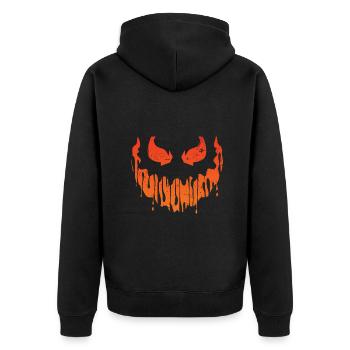 Cooles Kürbiskopfgesicht Gruseliger Halloween-Kürbis - Unisex Premium Bio Zip Hoodie - Schwarz - Hinten - Nico (187cm)