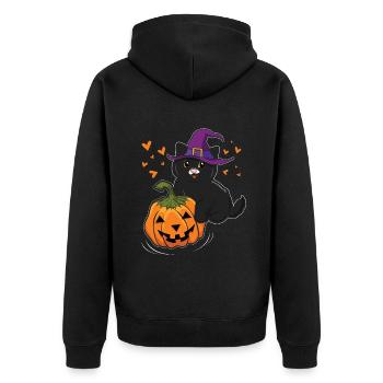 Hexenkatze im Kürbis Cooles gruseliges Halloween - Unisex Premium Bio Zip Hoodie - Schwarz - Hinten - Nico (187cm)