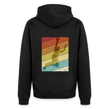 Retro Basketballkorb Basketballspieler Basketball - Unisex Premium Bio Zip Hoodie - Schwarz - Hinten - Nico (187cm)