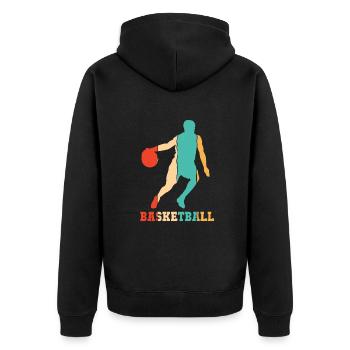 Retro Basketballspieler Basketballer Basketball - Unisex Premium Bio Zip Hoodie - Schwarz - Hinten - Nico (187cm)