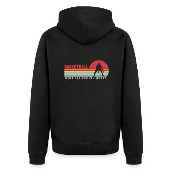 Basketball mehr als ein Hobby Basketballkorb - Unisex Premium Bio Zip Hoodie - Schwarz - Hinten - Nico (187cm)