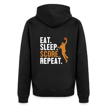 Eat Sleep Score Repeat Basketballer Basketballfan - Unisex Premium Bio Zip Hoodie - Schwarz - Hinten - Nico (187cm)