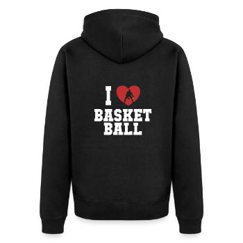 I love Basketball Basketballer Basketballkorb - Unisex Premium Bio Zip Hoodie - Schwarz - Hinten - Nico (187cm)
