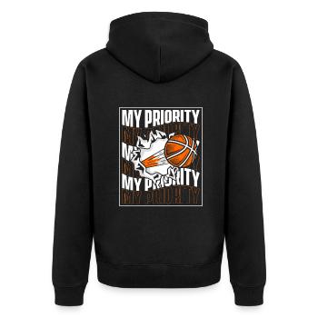 My Priority Basketballer Basketballkorb Basketball - Unisex Premium Bio Zip Hoodie - Schwarz - Hinten - Nico (187cm)