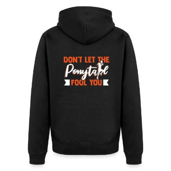Don't Let The Ponytail Fool You Basketballer - Unisex Premium Bio Zip Hoodie - Schwarz - Hinten - Nico (187cm)