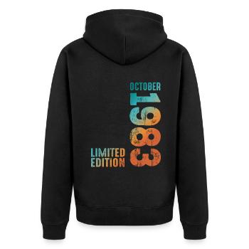 Retro Since October 1983 Retro Vintage 1983 - Unisex Premium Bio Zip Hoodie - Schwarz - Hinten - Nico (187cm)
