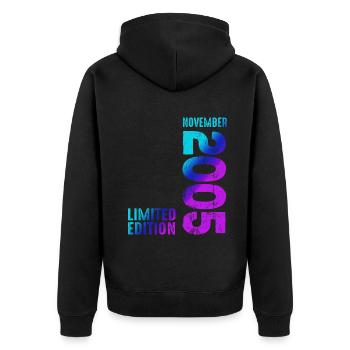 Vintage Aesthetic 2005 Since 2005 November 2005 - Unisex Premium Bio Zip Hoodie - Schwarz - Hinten - Nico (187cm)