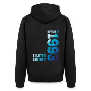 Year 1993 On November 1993 Retro Vintage 1993 - Unisex Premium Bio Zip Hoodie - Schwarz - Hinten - Nico (187cm)