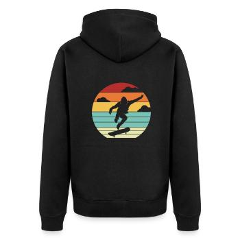 Retro Skatepark Skatergirl Skaterboy Skater - Unisex Premium Bio Zip Hoodie - Schwarz - Hinten - Nico (187cm)