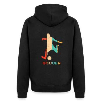 Retro Fußballspieler Fußballprofi Fußballgott - Unisex Premium Bio Zip Hoodie - Schwarz - Hinten - Nico (187cm)