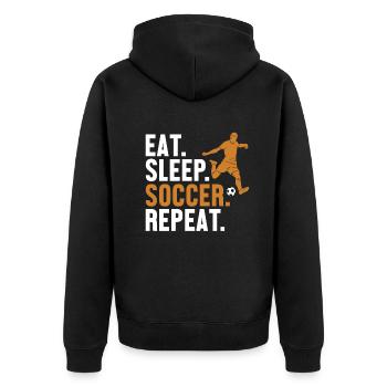 Eat Sleep Soccer Repeat Fußballspieler - Unisex Premium Bio Zip Hoodie - Schwarz - Hinten - Nico (187cm)