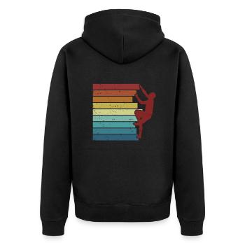 Retro Bouldern Speedklettern Sportklettern - Unisex Premium Bio Zip Hoodie - Schwarz - Hinten - Nico (187cm)