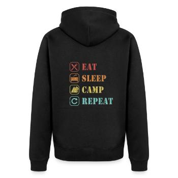Eat Sleep Camp Repeat Glamping Campingplatz - Unisex Premium Bio Zip Hoodie - Schwarz - Hinten - Nico (187cm)