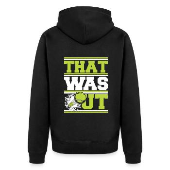 That Was Out Tennistrainer Tennisspieler - Unisex Premium Bio Zip Hoodie - Schwarz - Hinten - Nico (187cm)