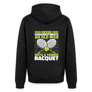 Never Underestimate An Old Man With Tennis - Unisex Premium Bio Zip Hoodie - Schwarz - Hinten - Nico (187cm)