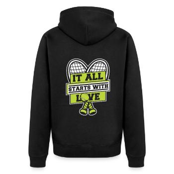 It All Starts With Love Tennisschläger - Unisex Premium Bio Zip Hoodie - Schwarz - Hinten - Nico (187cm)