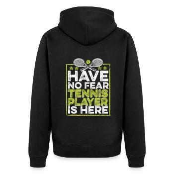 Have No Fear Tennis Player Is Here Tennistrainer - Unisex Premium Bio Zip Hoodie - Schwarz - Hinten - Nico (187cm)