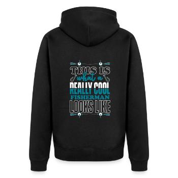 This Is What A Fisherman Looks Like Spinnfischer - Unisex Premium Bio Zip Hoodie - Schwarz - Hinten - Nico (187cm)