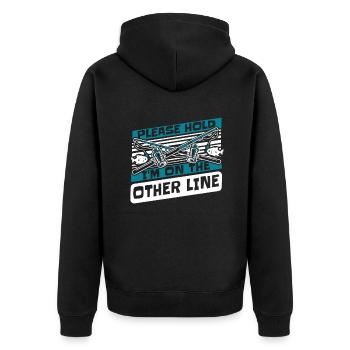 Please Hold I'm On The Other Line Spinnfischer - Unisex Premium Bio Zip Hoodie - Schwarz - Hinten - Nico (187cm)