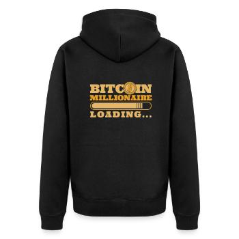 Bitcoin Millionaire Loading Blockchain Crypto - Unisex Premium Bio Zip Hoodie - Schwarz - Hinten - Nico (187cm)