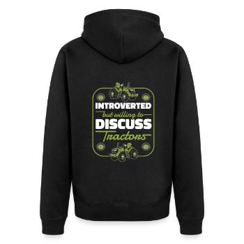 Introverted But Willing To Discuss Tractors Bauer - Unisex Premium Bio Zip Hoodie - Schwarz - Hinten - Nico (187cm)