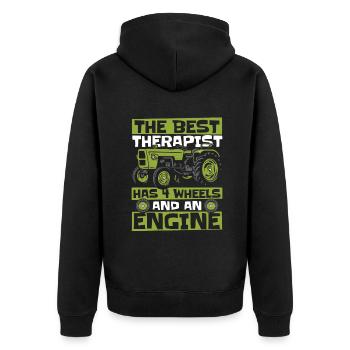 The Best Therapist Has 4 Wheels Bauer Biobauer - Unisex Premium Organic Zip Hoodie - black - Back - Nico (187cm)